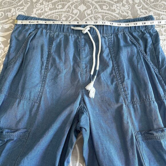 Nicole Miller Pants Women L Chambray Denim Pullon Pockets Jogger Casual Weekend - Picture 5 of 12